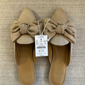 J. Crew tan fabric bow mules